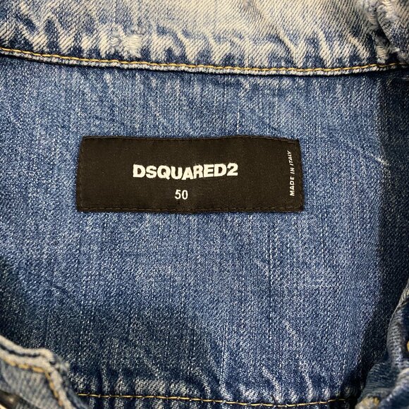 Dsquared2 Dan Distressed White Paint Wash Jean Jacket Size L - Picture 3 of 11